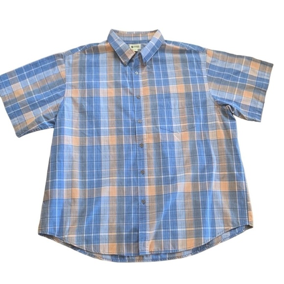 Haggar Blue Orange Plaid Short Sleeve Button Down Shirt with Pocket Size XXL - Picture 1 of 6